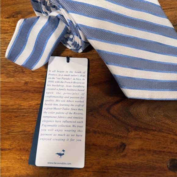 NWT FACONNABLE Blue, White & Silver Striped Silk Tie - Picture 11 of 13